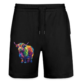 Yak Rainbow Bunte Farbenpracht Yak - Stanley/Stella Unisex Bio Joggingshorts Trainer  - Schwarz - Vorne - Nik (191cm) & Marisol (170cm)