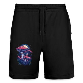 Cottagecore Vintage Pilz Mondphasen Fairycore - Stanley/Stella Unisex Bio Joggingshorts Trainer  - Schwarz - Vorne - Nik (191cm) & Marisol (170cm)