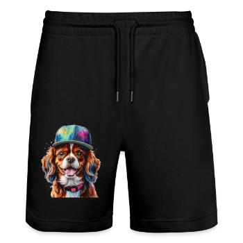 Cavalier King Charles Spaniel Snapback Cap Dog - Stanley/Stella Trainer Unisex Organic Jogging Shorts - black - Front - Nik (191cm) & Marisol (170cm)