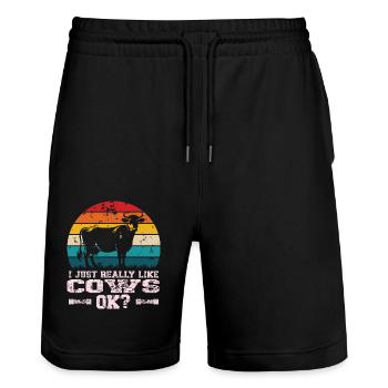 Ich mag Kühe - Stanley/Stella Unisex Bio Joggingshorts Trainer  - Schwarz - Vorne - Nik (191cm) & Marisol (170cm)