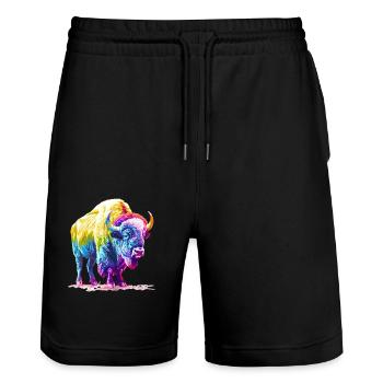 Colorful Buffalo Pop Art - Power and Nature - Stanley/Stella Trainer Unisex Organic Jogging Shorts - black - Front - Nik (191cm) & Marisol (170cm)