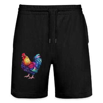 Hahn Regenbogen – Bunte Farbenpracht - Stanley/Stella Unisex Bio Joggingshorts Trainer  - Schwarz - Vorne - Nik (191cm) & Marisol (170cm)