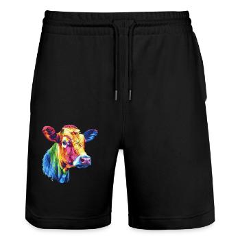 Bunte Kuh Regenbogen Kunstwerk - Stanley/Stella Unisex Bio Joggingshorts Trainer  - Schwarz - Vorne - Nik (191cm) & Marisol (170cm)