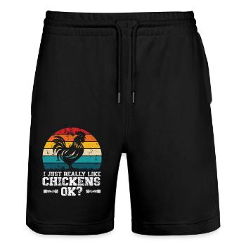 I like chickens - Stanley/Stella Trainer Unisex Organic Jogging Shorts - black - Front - Nik (191cm) & Marisol (170cm)