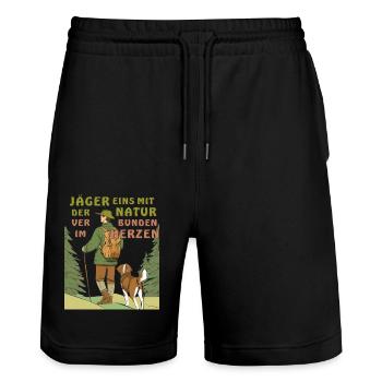 JÄGER NATUR IM HERZEN - Stanley/Stella Unisex Bio Joggingshorts Trainer  - Schwarz - Vorne - Nik (191cm) & Marisol (170cm)