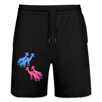 Girafe Afrique Safari Savane Années 80 Années 90 Enfant - Short de jogging bio TRAINER Stanley/Stella unisexe - noir - Devant - Nik (191cm) & Marisol (170cm)