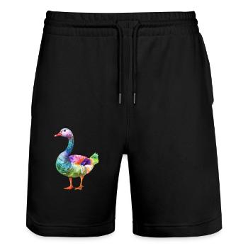 Bunte Ente Aquarell Kunstwerk - Stanley/Stella Unisex Bio Joggingshorts Trainer  - Schwarz - Vorne - Nik (191cm) & Marisol (170cm)