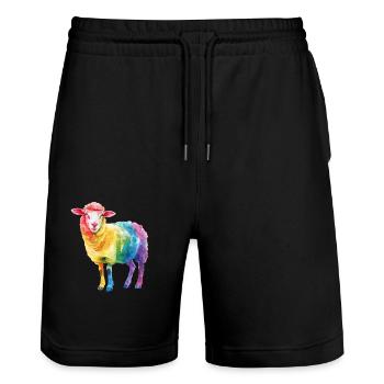 Hirten Schaf Bauernhof Tier Regenbogen Schaf - Stanley/Stella Unisex Bio Joggingshorts Trainer  - Schwarz - Vorne - Nik (191cm) & Marisol (170cm)