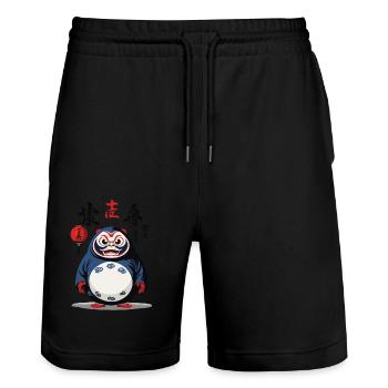 Japanischer Daruma Aesthetic Yokai Vintage Design - Stanley/Stella Unisex Bio Joggingshorts Trainer  - Schwarz - Vorne - Nik (191cm) & Marisol (170cm)