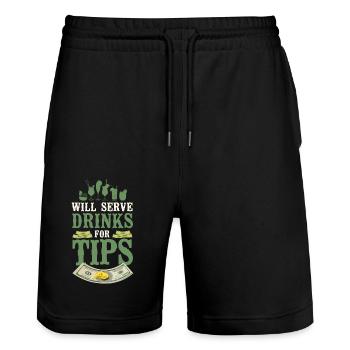 Bartender Mixologist Will Serve - Stanley/Stella Trainer Unisex Organic Jogging Shorts - black - Front - Nik (191cm) & Marisol (170cm)