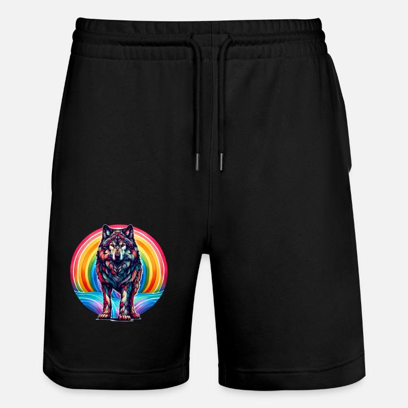 Regenbogen Wolf Wölfe - Stanley/Stella Unisex Bio Joggingshorts Trainer - Schwarz