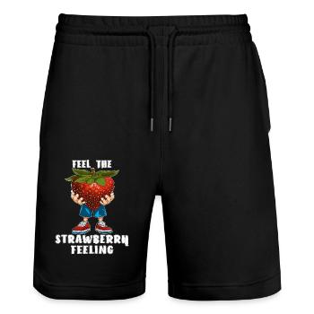 FEEL THE STRAWBERRY FEELING - Stanley/Stella Unisex Bio Joggingshorts Trainer  - Schwarz - Vorne - Nik (191cm) & Marisol (170cm)