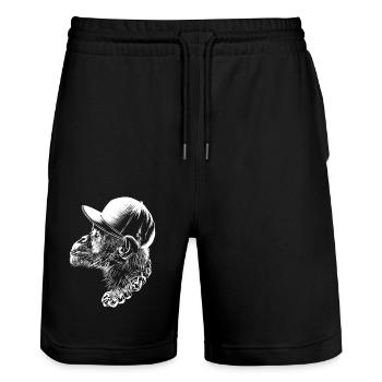 Cooler Thug Monkey Kopf Mit Mütze Und Halskette Lustig - Stanley/Stella Unisex Bio Joggingshorts Trainer  - Schwarz - Vorne - Nik (191cm) & Marisol (170cm)