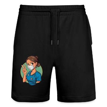 Lustige Krankenschwester mit Humor - Stanley/Stella Unisex Bio Joggingshorts Trainer  - Schwarz - Vorne - Nik (191cm) & Marisol (170cm)