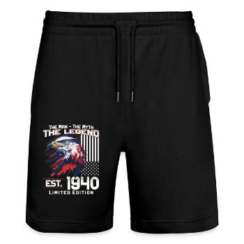 84th Birthday Year 1940 Vintage 1940 Legend - Stanley/Stella Trainer Unisex Organic Jogging Shorts - black - Front - Nik (191cm) & Marisol (170cm)