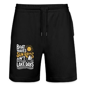 Boot Wellen Sonnenstrahlen Seetage, Sommer, - Stanley/Stella Unisex Bio Joggingshorts Trainer  - Schwarz - Vorne - Nik (191cm) & Marisol (170cm)