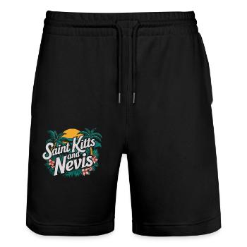 Saint Kitts And Nevis Souvenir Tropical Paradise - Stanley/Stella Trainer Unisex Organic Jogging Shorts - black - Front - Nik (191cm) & Marisol (170cm)