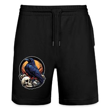 Big raven sitting on sculls in the moonlight - Stanley/Stella Trainer Unisex Organic Jogging Shorts - black - Front - Nik (191cm) & Marisol (170cm)