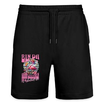 Flamingo 'I'm there can go' for celebrations - Stanley/Stella Trainer Unisex Organic Jogging Shorts - black - Front - Nik (191cm) & Marisol (170cm)