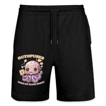 Funny Octopus Cephalopod Squid Gift - Stanley/Stella Trainer Unisex Organic Jogging Shorts - black - Front - Nik (191cm) & Marisol (170cm)