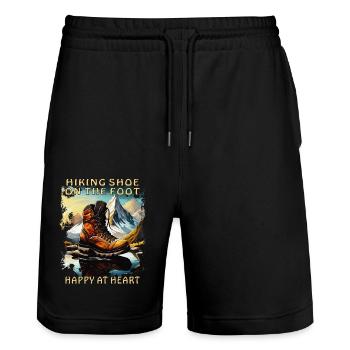 HIKING SHOE ON THE FOOT HAPPY AT HEART - Stanley/Stella Unisex Bio Joggingshorts Trainer  - Schwarz - Vorne - Nik (191cm) & Marisol (170cm)