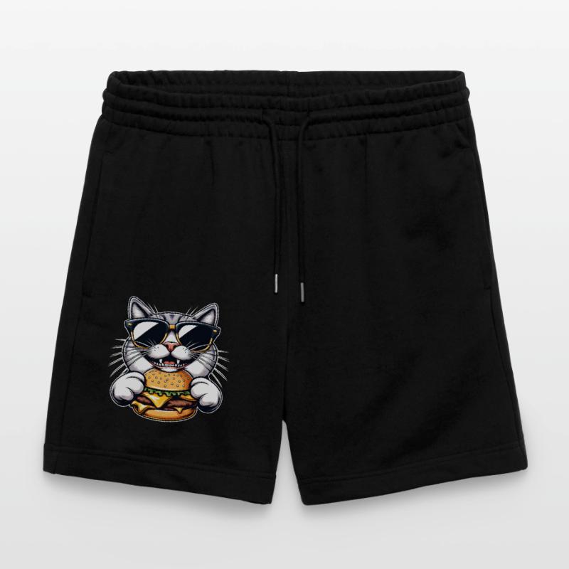 Chat nerd cool mangeant hamburger cheeseburger Short de jogging bio TRAINER Stanley/Stella unisexe