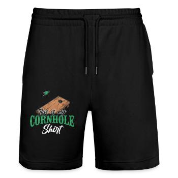 Cornhole Team Bean Bag Player - Stanley/Stella Unisex Bio Joggingshorts Trainer  - Schwarz - Vorne - Nik (191cm) & Marisol (170cm)