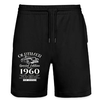 Oldtimer 1960 Jahrgang 1960 65. Geburtstag 1960 - Stanley/Stella Unisex Bio Joggingshorts Trainer  - Schwarz - Vorne - Nik (191cm) & Marisol (170cm)