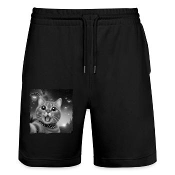 Chats Selfie OVNI Drôle Chat Design - Short de jogging bio TRAINER Stanley/Stella unisexe - noir - Devant - Nik (191cm) & Marisol (170cm)