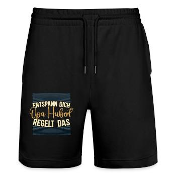 Entspann dich Opa Hubert regelt das - Stanley/Stella Unisex Bio Joggingshorts Trainer  - Schwarz - Vorne - Nik (191cm) & Marisol (170cm)