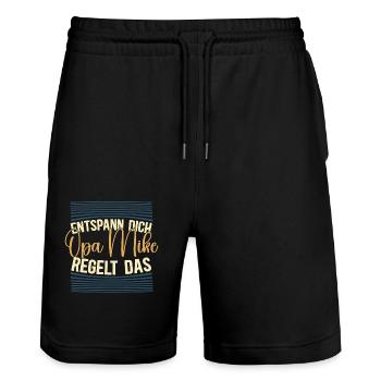 Entspann dich Opa Mike regelt das - Stanley/Stella Unisex Bio Joggingshorts Trainer  - Schwarz - Vorne - Nik (191cm) & Marisol (170cm)