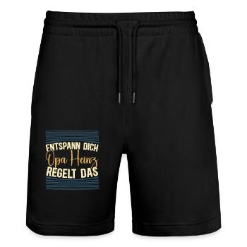 Entspann dich Opa Heinz regelt das - Stanley/Stella Unisex Bio Joggingshorts Trainer  - Schwarz - Vorne - Nik (191cm) & Marisol (170cm)