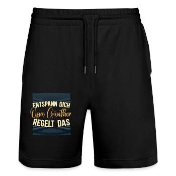Entspann dich Opa Günther regelt das - Stanley/Stella Unisex Bio Joggingshorts Trainer  - Schwarz - Vorne - Nik (191cm) & Marisol (170cm)
