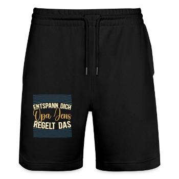 Entspann dich Opa Jens regelt das - Stanley/Stella Unisex Bio Joggingshorts Trainer  - Schwarz - Vorne - Nik (191cm) & Marisol (170cm)