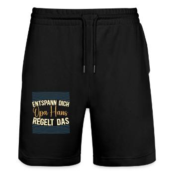 Entspann dich Opa Hans regelt das - Stanley/Stella Unisex Bio Joggingshorts Trainer  - Schwarz - Vorne - Nik (191cm) & Marisol (170cm)