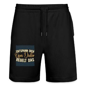 Entspann dich Opa Dieter regelt das - Stanley/Stella Unisex Bio Joggingshorts Trainer  - Schwarz - Vorne - Nik (191cm) & Marisol (170cm)
