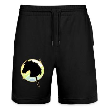 Steckenpferd - Hobbyhorsing - Pferd am Stock - Stanley/Stella Unisex Bio Joggingshorts Trainer  - Schwarz - Vorne - Nik (191cm) & Marisol (170cm)