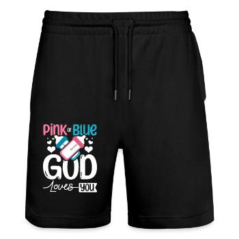 Pink or blue god loves you - Stanley/Stella Unisex Bio Joggingshorts Trainer  - Schwarz - Vorne - Nik (191cm) & Marisol (170cm)