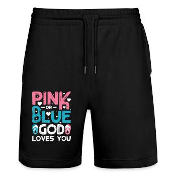 Pink or blue god loves you - Stanley/Stella Unisex Bio Joggingshorts Trainer  - Schwarz - Vorne - Nik (191cm) & Marisol (170cm)