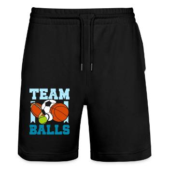 Gender Reveal Team boy team balls - Stanley/Stella Unisex Bio Joggingshorts Trainer  - Schwarz - Vorne - Nik (191cm) & Marisol (170cm)