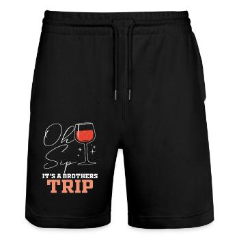 Geschwister Oh Sip Its A Brothers Trip - Stanley/Stella Unisex Bio Joggingshorts Trainer  - Schwarz - Vorne - Nik (191cm) & Marisol (170cm)