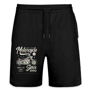 Vintage Motorcycle Bikers Motorbike Birthday 1990 - Stanley/Stella Trainer Unisex Organic Jogging Shorts - black - Front - Nik (191cm) & Marisol (170cm)