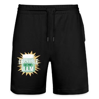Cornhole Team Bean Bag Player - Stanley/Stella Unisex Bio Joggingshorts Trainer  - Schwarz - Vorne - Nik (191cm) & Marisol (170cm)
