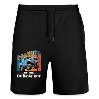 Grandpa of the Birthday Boy Monster Truck Party - Stanley/Stella Trainer Unisex Organic Jogging Shorts - black - Front - Nik (191cm) & Marisol (170cm)
