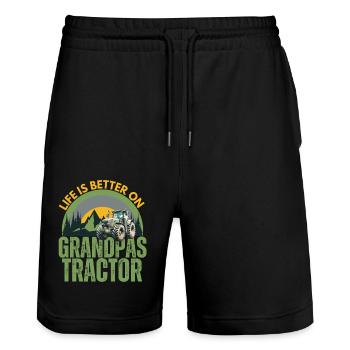 Das Leben ist besser auf Opas Traktor - Stanley/Stella Unisex Bio Joggingshorts Trainer  - Schwarz - Vorne - Nik (191cm) & Marisol (170cm)