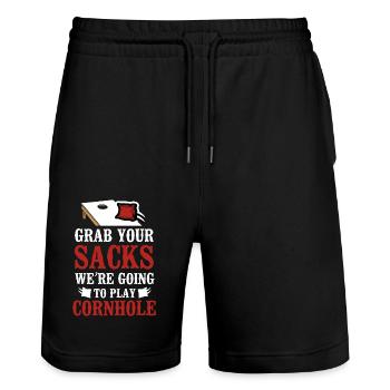 Cornhole Team Bean Bag Player - Stanley/Stella Unisex Bio Joggingshorts Trainer  - Schwarz - Vorne - Nik (191cm) & Marisol (170cm)