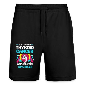 Thyroid cancer - Stanley/Stella Trainer Unisex Organic Jogging Shorts - black - Front - Nik (191cm) & Marisol (170cm)