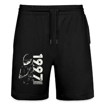 27th Birthday Vintage 1997 Motorcyclist Biker - Stanley/Stella Trainer Unisex Organic Jogging Shorts - black - Front - Nik (191cm) & Marisol (170cm)