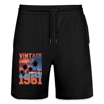 1961 Vintage Limited Edition Palmen Geboren 1961 - Stanley/Stella Unisex Bio Joggingshorts Trainer  - Schwarz - Vorne - Nik (191cm) & Marisol (170cm)