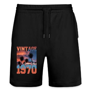 1970 Vintage Limited Edition Palmen Geboren 1970 - Stanley/Stella Unisex Bio Joggingshorts Trainer  - Schwarz - Vorne - Nik (191cm) & Marisol (170cm)